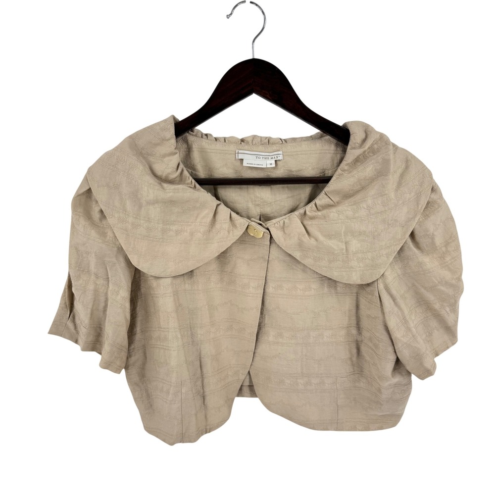 To The Max Cropped Blouse Beige M Peter Pan Collar Textured Cottage Prairie